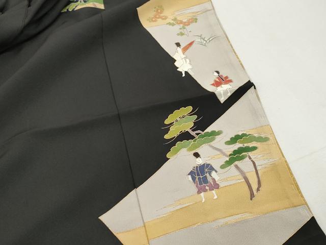 平和屋着物■豪華黒留袖 駒刺繍 人物風景文 金彩 反端付き 仮絵羽 正絹 逸品 未使用 DABH1384qa