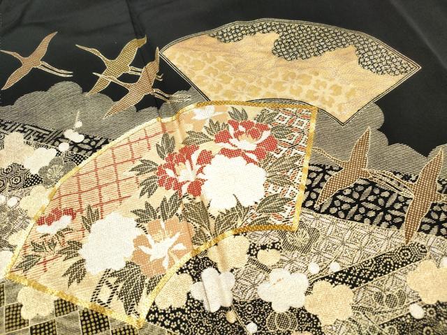 平和屋着物■豪華黒留袖 駒刺繍 地紙飛鶴花文 松竹梅 金銀彩 正絹 逸品 DABH1386qa