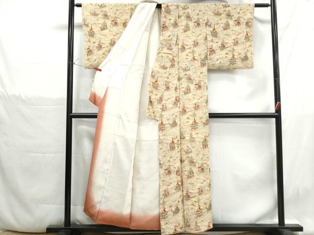 平和屋着物■上質な小紋 祇園祭 暈し染め 金彩 鬼しぼ縮緬 正絹 逸品 DABH1394qa