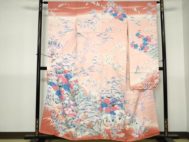 平和屋着物■豪華振袖 駒刺繍 風景花松文 牡丹 暈し染め 金彩 正絹 逸品 DABH1409qa
