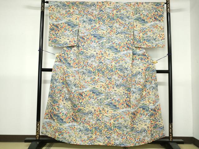 平和屋着物■上質な小紋 型染め 風景花文 松竹梅 正絹 逸品 DABH1412qa