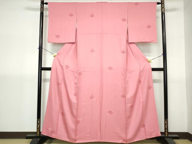 平和屋着物■上質な小紋 青海波文 甚三紅色 正絹 逸品 DABH1424qa
