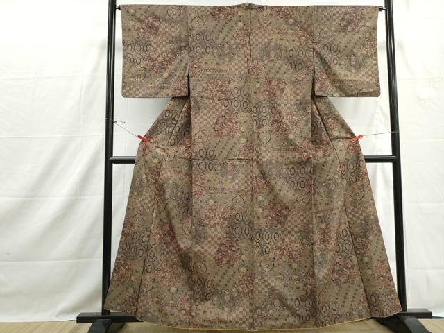 平和屋着物■本場染大島紬 切嵌更紗花文 正絹 逸品 DABH1443qa