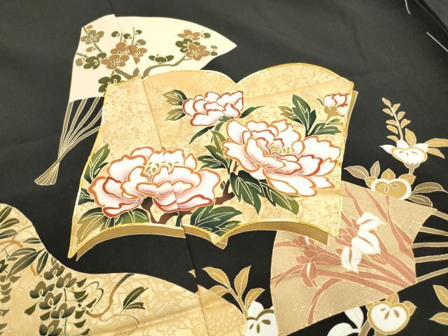 平和屋着物■豪華黒留袖 駒刺繍 冊子群鶴花文 金彩 仮絵羽 正絹 逸品 未使用 DABH1452qa