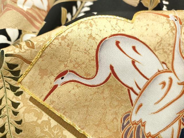 平和屋着物■豪華黒留袖 駒刺繍 冊子群鶴花文 金彩 仮絵羽 正絹 逸品 未使用 DABH1452qa