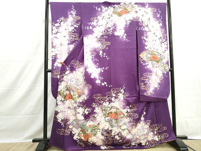 平和屋着物■豪華振袖 駒刺繍 流水地紙花鳥文 暈し染め 金彩 三越扱い 正絹 逸品 DABH1456qa