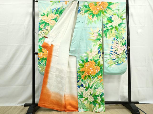 平和屋着物■豪華振袖 駒刺繍 草花文 暈し染め 金彩 正絹 逸品 DABH1457qa