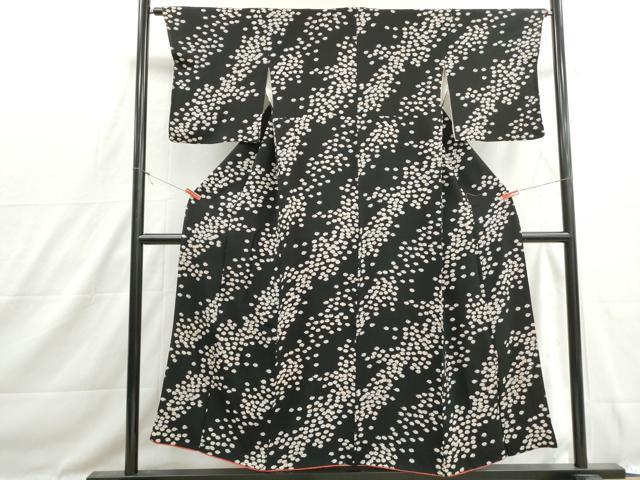 平和屋着物■上質な小紋 斜縞抽象花文 黒地 正絹 逸品 DABH1470qa