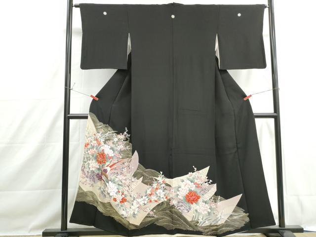 平和屋着物■豪華黒留袖 駒刺繍 流水花鳥文 金彩 正絹 逸品 DABH1472qa