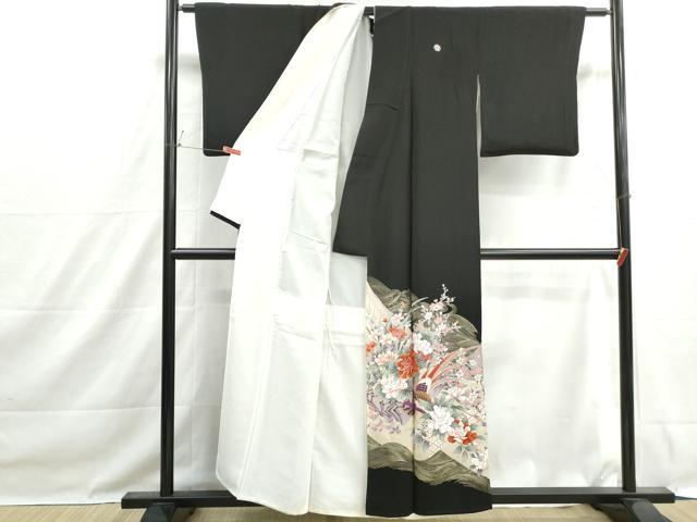 平和屋着物■豪華黒留袖 駒刺繍 流水花鳥文 金彩 正絹 逸品 DABH1472qa