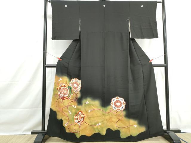 平和屋着物■豪華黒留袖 駒刺繍 鏡裏鳳凰花文 暈し染め 金彩 正絹 逸品 DABH1477qa