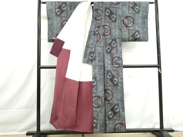 平和屋着物■本場大島紬 割り込み絣 幾何学花文 正絹 逸品 DABH1486qa