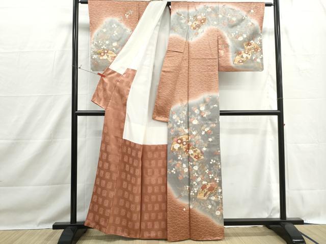 平和屋着物■訪問着 地紙椿花文 暈し染め 金彩 正絹 逸品 DABH1498qa