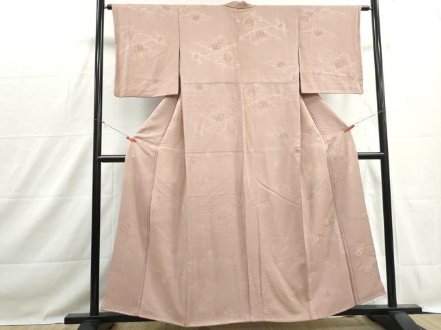 平和屋着物■上質な色無地 糸車花地紋 宍色 正絹 逸品 DABH1507qa