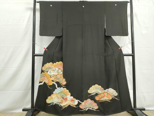 平和屋着物■豪華黒留袖 駒刺繍 枝松花文 金彩 正絹 逸品 DABH1520qa