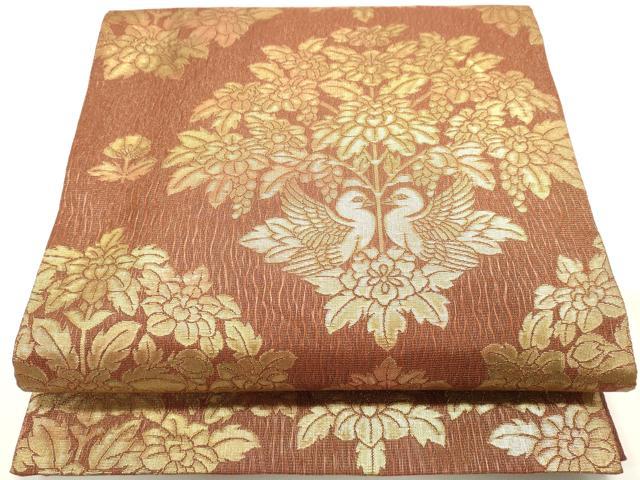 平和屋着物◎六通柄袋帯 櫛織 向かい鳥花文 金糸 正絹 逸品 DABH1521cd