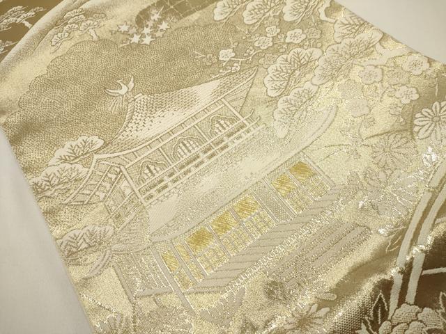 平和屋着物◎全通柄袋帯 風景文 金糸 正絹 逸品 DABH1524cd