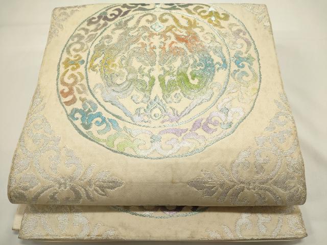 平和屋着物◎六通柄袋帯 双竜唐草円文 金銀糸 正絹 逸品 DABH1532cd