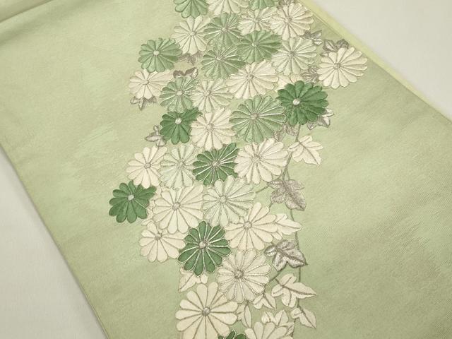 平和屋着物◎太鼓柄袋帯 総刺繍 駒刺繍 菊尽くし 正絹 逸品 DABH1536cd