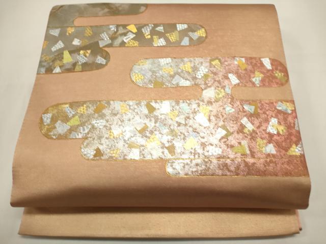 平和屋着物◎太鼓柄袋帯 エ霞箔散らし文 金銀彩 引箔 正絹 逸品 DABH1537cd