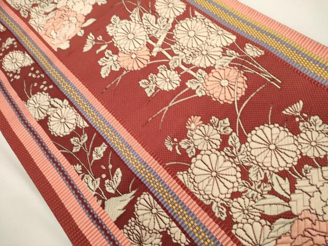 平和屋着物◎本場筑前博多織 八寸名古屋帯 唐織 草花文 正絹 逸品 DABH1544cd