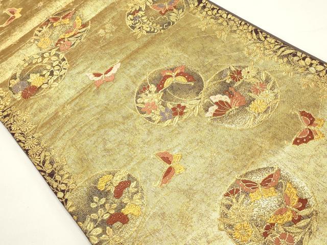 平和屋着物◎六通柄袋帯 唐織 花蝶丸文 金糸 正絹 逸品 DABH1545cd
