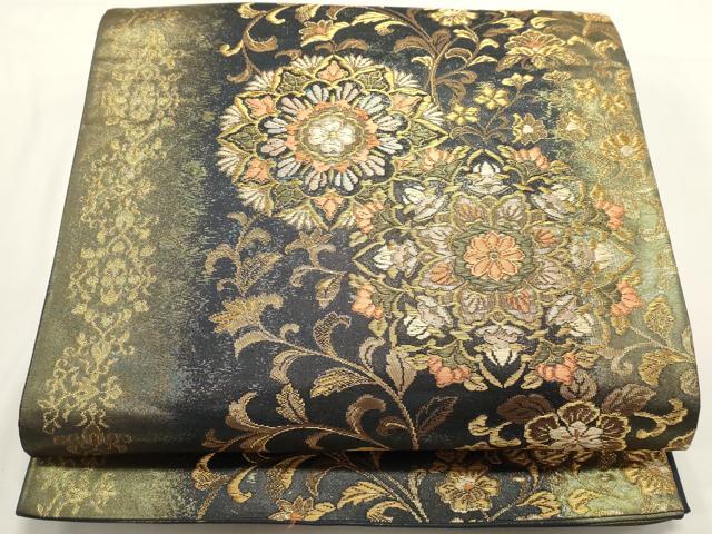 平和屋着物◎六通柄袋帯 華蜀花宝文様 金糸 正絹 逸品 DABH1546cd