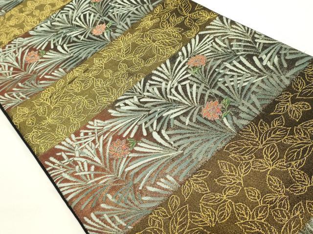 平和屋着物◎六通柄袋帯 横段草花文 金糸 正絹 逸品 DABH1554cd