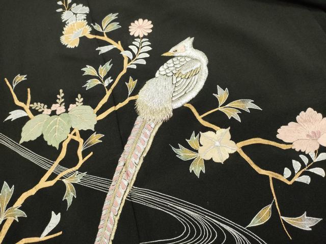 平和屋着物■豪華黒留袖 総刺繍 花鳥文 金銀糸 正絹 逸品 DABH1564cd