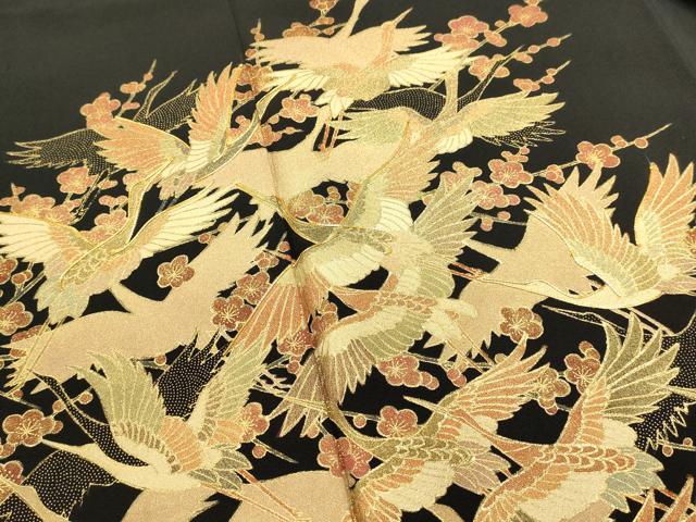 平和屋着物■豪華黒留袖 作家物 駒刺繍 飛鶴文 枝梅文 金彩 正絹 逸品 DABH1570cd