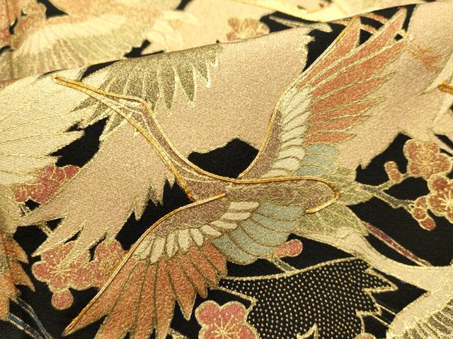 平和屋着物■豪華黒留袖 作家物 駒刺繍 飛鶴文 枝梅文 金彩 正絹 逸品 DABH1570cd