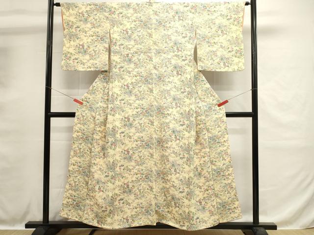 平和屋着物■上質な小紋 草花文 鬼しぼ縮緬 正絹 逸品 DABH1592cd
