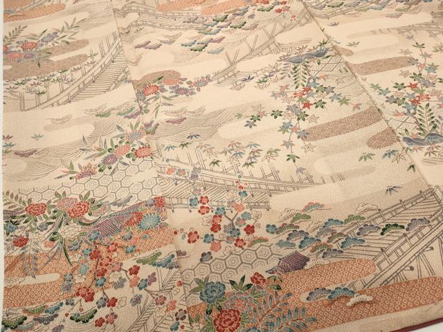 平和屋着物■上質な小紋 渡橋吉祥花文 鬼しぼ縮緬 正絹 逸品 DABH1598cd