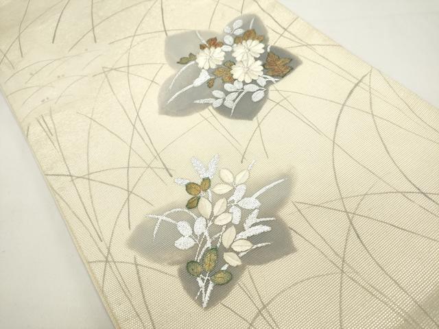 平和屋着物*夏物 太鼓柄袋帯 駒刺繍 草花文 桔梗 金銀彩 正絹 逸品 DABH1618cd