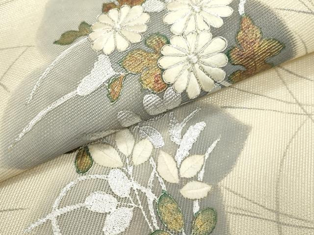 平和屋着物*夏物 太鼓柄袋帯 駒刺繍 草花文 桔梗 金銀彩 正絹 逸品 DABH1618cd