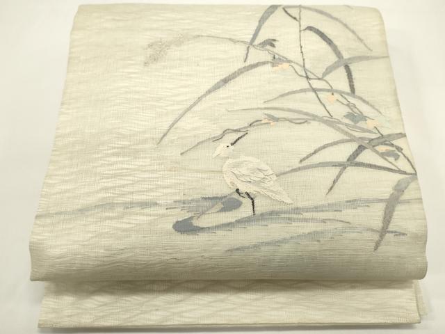 平和屋着物*夏物 太鼓柄袋帯 すくい織 白鷺 蔦の葉文 鈴乃屋扱い 正絹 逸品 DABH1625cd