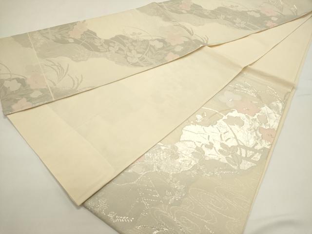 平和屋着物*夏物 六通柄袋帯 道長草花文 銀糸 正絹 逸品 DABH1629cd