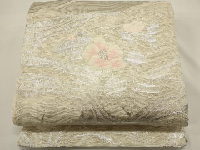 平和屋着物*夏物 六通柄袋帯 流水草花文 銀糸 正絹 逸品 DABH1632cd