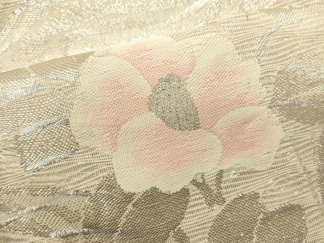 平和屋着物*夏物 六通柄袋帯 流水草花文 銀糸 正絹 逸品 DABH1632cd
