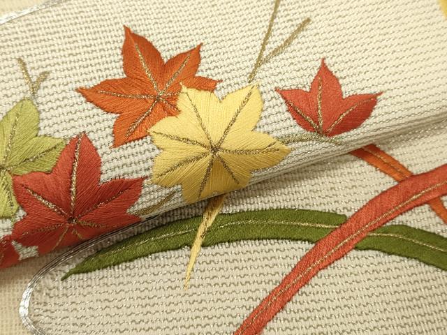 平和屋着物*夏物 九寸名古屋帯 駒刺繍 宝尽くし花文 銀糸 正絹 逸品 DABH1643cd