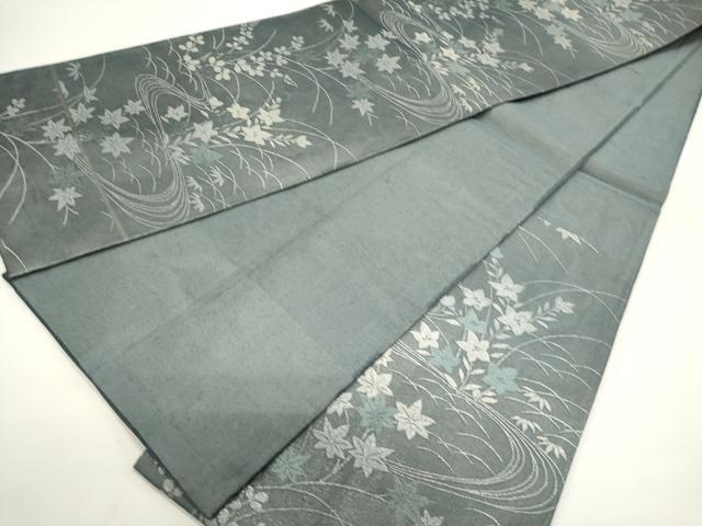 平和屋着物*夏物 六通柄袋帯 流水草花文 銀糸 正絹 逸品 DABH1645cd