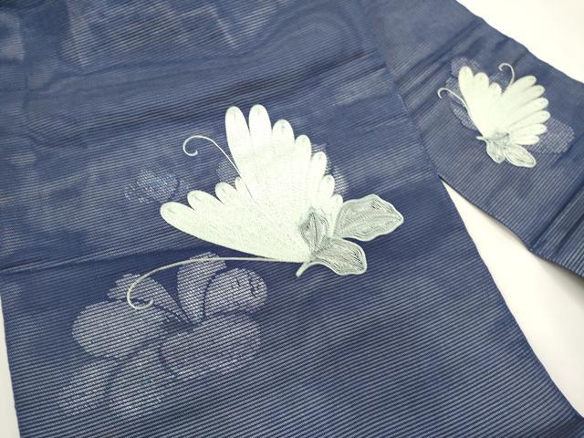 平和屋着物*夏物 九寸名古屋帯 総刺繍 花蝶文 銀糸 正絹 逸品 DABH1649cd