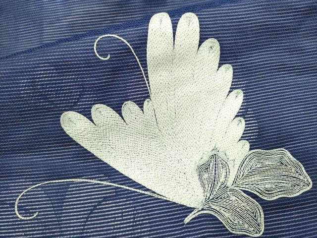 平和屋着物*夏物 九寸名古屋帯 総刺繍 花蝶文 銀糸 正絹 逸品 DABH1649cd