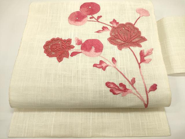 平和屋着物*夏物 八寸名古屋帯 総刺繍 枝花文 DABH1654cd