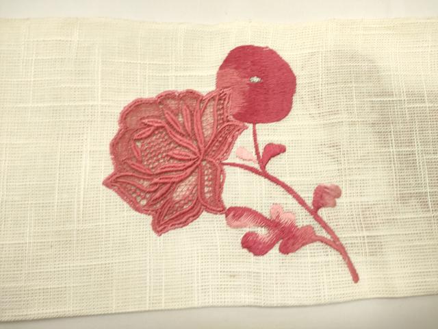 平和屋着物*夏物 八寸名古屋帯 総刺繍 枝花文 DABH1654cd