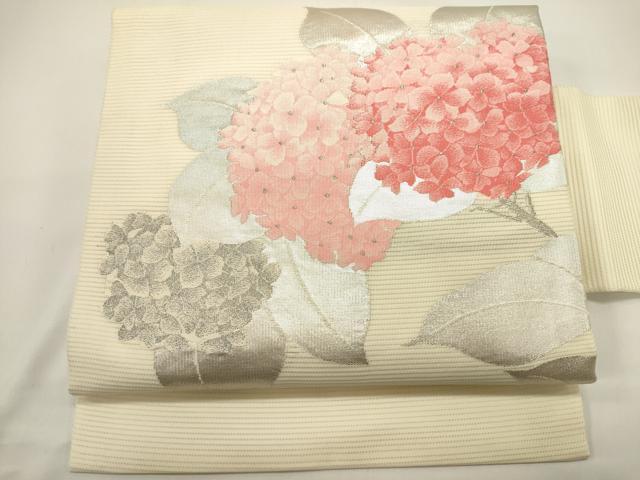 平和屋着物*夏物 九寸名古屋帯 紫陽花 銀糸 正絹 逸品 DABH1655cd