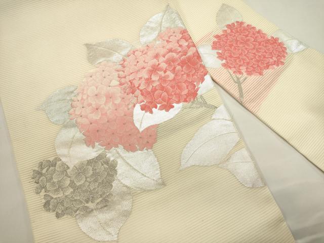 平和屋着物*夏物 九寸名古屋帯 紫陽花 銀糸 正絹 逸品 DABH1655cd