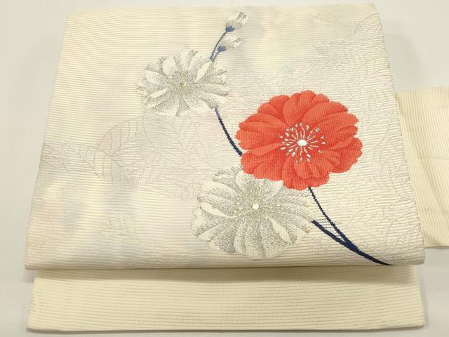 平和屋着物*夏物 九寸名古屋帯 草花文 金銀糸 正絹 逸品 DABH1656cd