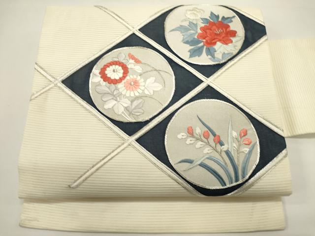平和屋着物*夏物 九寸名古屋帯 駒刺繍 花丸文 正絹 逸品 DABH1658cd