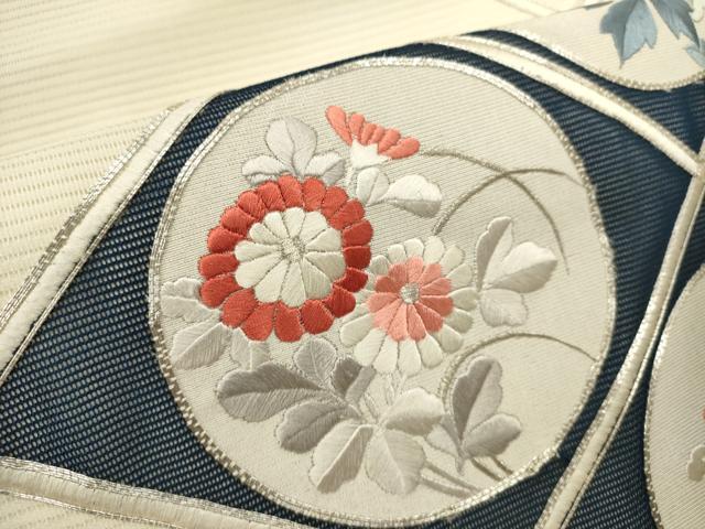 平和屋着物*夏物 九寸名古屋帯 駒刺繍 花丸文 正絹 逸品 DABH1658cd
